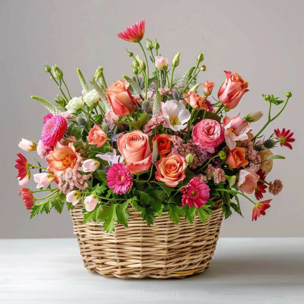 Fresh Blooms in a Basket - Dish Garden and Plants