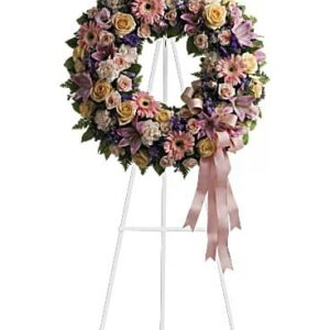 Soft Peach Sentiments Standing Wreath - Standing Sprays